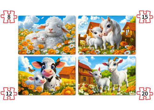 Állatok a farmon - 4x (8,12,15,20) Puzzle (B-041060)