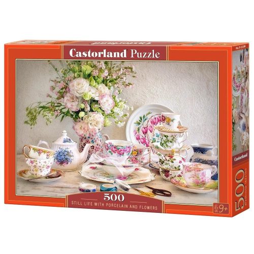 Csendélet porcelánnal és virágokkal - 500 darabos Puzzle (B-53384)