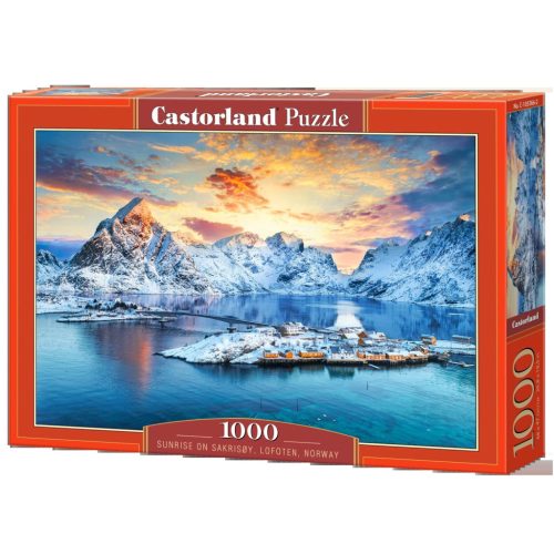 Napkelte Sakrisøy felett - Lofoten, Norvégia - 1000 darabos Puzzle (C-105366-2)