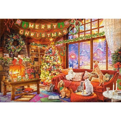 Karácsonyi este háziállatokkal - 1000 darabos Puzzle (C-105588-2)